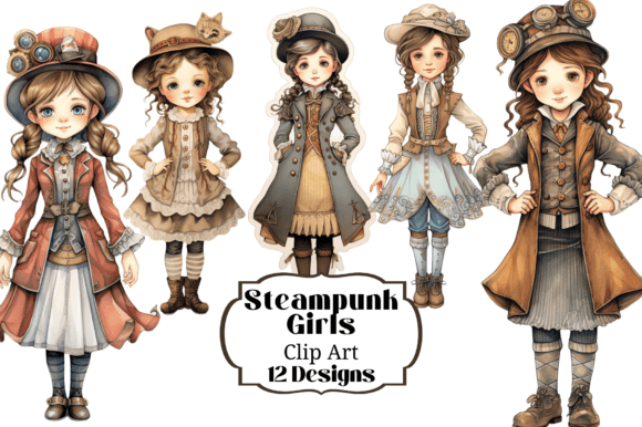 12 Steampunk Girls Clip Art: A Creative Resource for Makers and Designers
