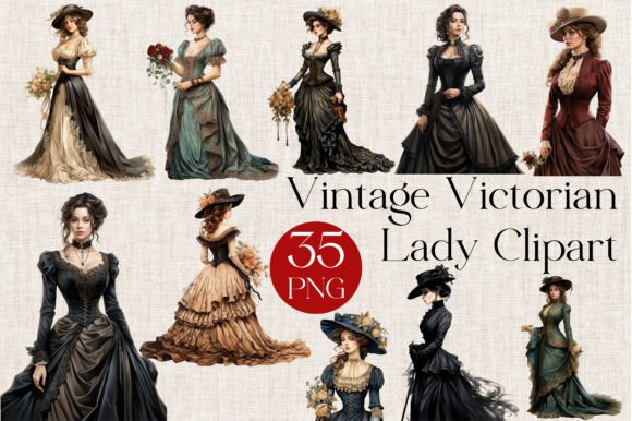 35 Vintage Victorian Lady Clipart Set