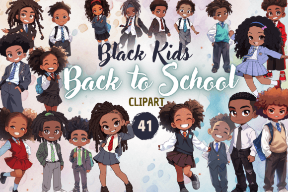 Black Kids Back to School - Clipart Set: Elevating Inclusive Design for Modern Creators