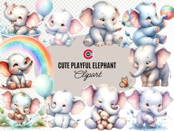 Cute Elephant Fun Watercolor Clipart Evaluation