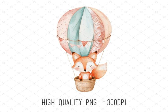 Cute Fox in Hot Air Balloon Nursery Png