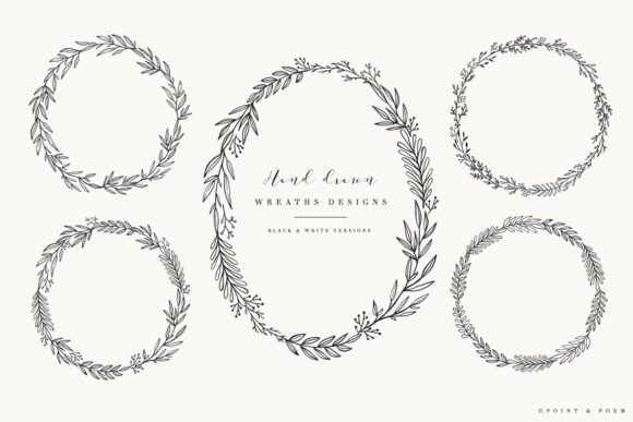 Elevate Your Designs with Hand Drawn Wreaths - Black White