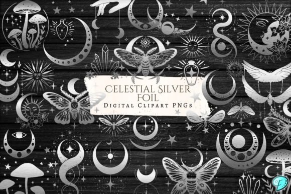 Elevate Your Paper Crafts with the Celestial Silver Foil Clipart PNG Bundle