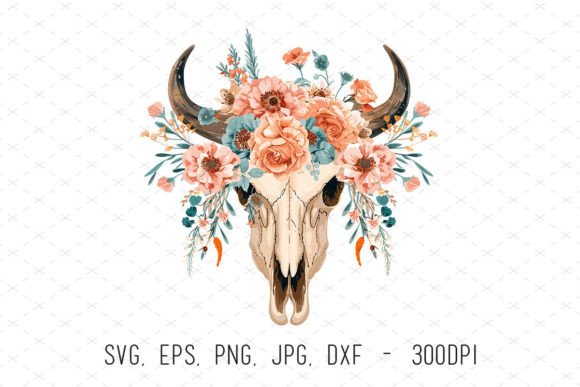 Floral Boho Western Cow Skull Svg Png