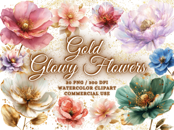Gold Glowy Flowers Clipart Flower Png: A Workflow Asset for Modern Designers