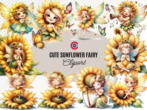 Magical Fairy with Sunflower Clipart