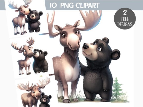 Moose and Bear Bundle 10 PNG Images: A Creative Resource for Woodland Designs