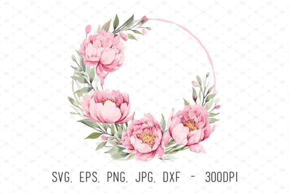 Pink Peonies Watercolor Floral Frame Svg