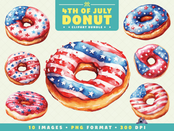 Watercolor 4th of July Donut Clipart: A Creative Asset for Patriotic Design
