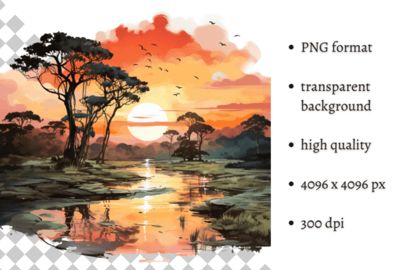 Watercolor African Sunset PNG Clipart