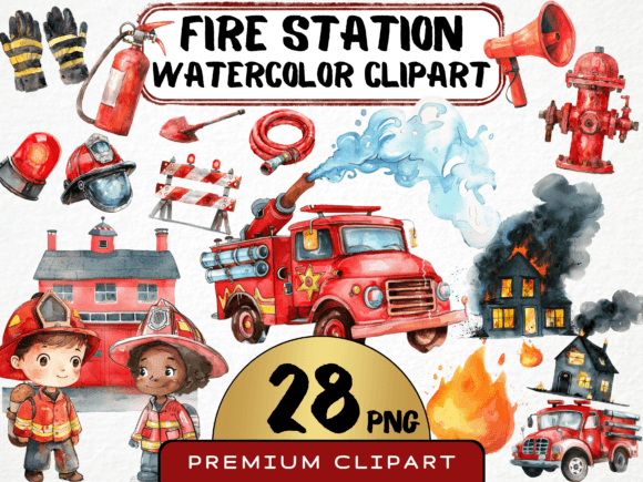 Watercolor Fire Station Clipart: Elevating Your Digital Projects with Artistic Flair