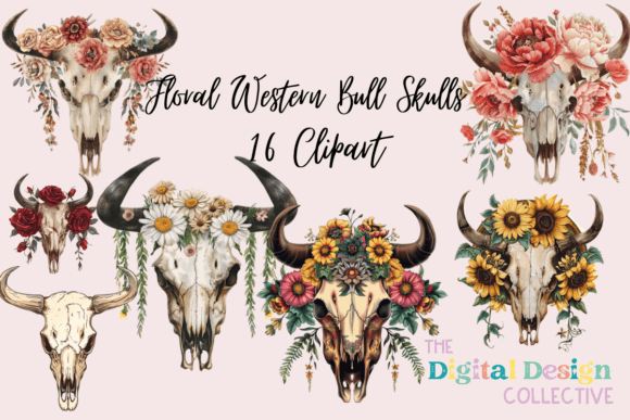 Watercolor Floral Bull Skull Clipart: A Fusion of Elegance and Edge for Digital Creators