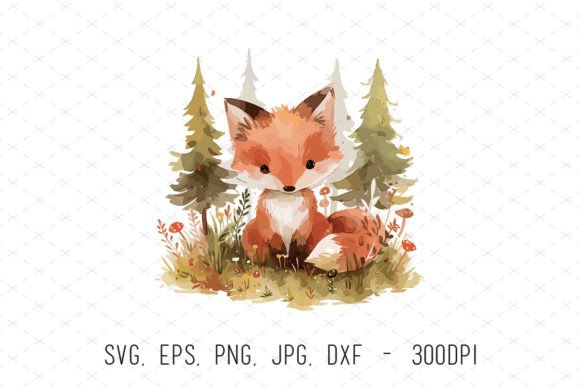 Woodland Fox Watercolor Kids Clipart